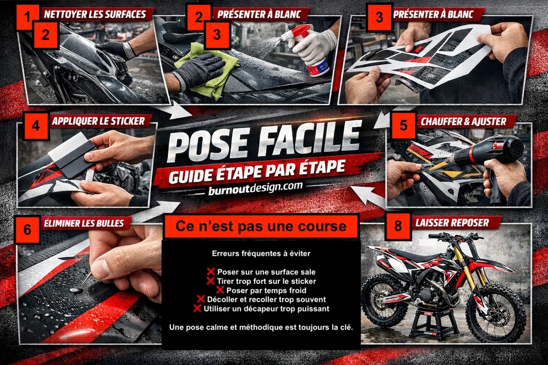 Kit déco adhésif posé sur les carénages d'une moto tout-terrain