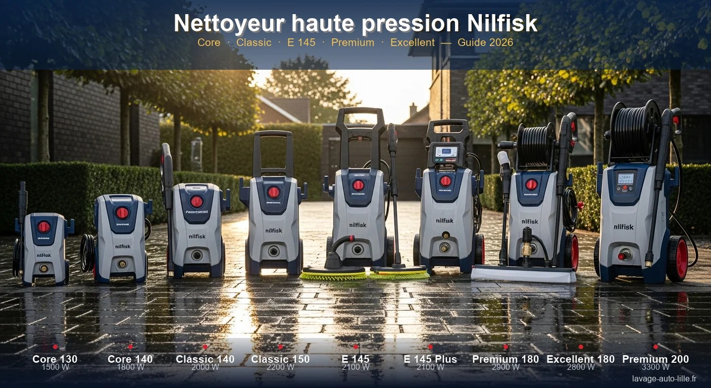 Nettoyeur haute pression Nilfisk utilisé pour nettoyer une terrasse extérieure